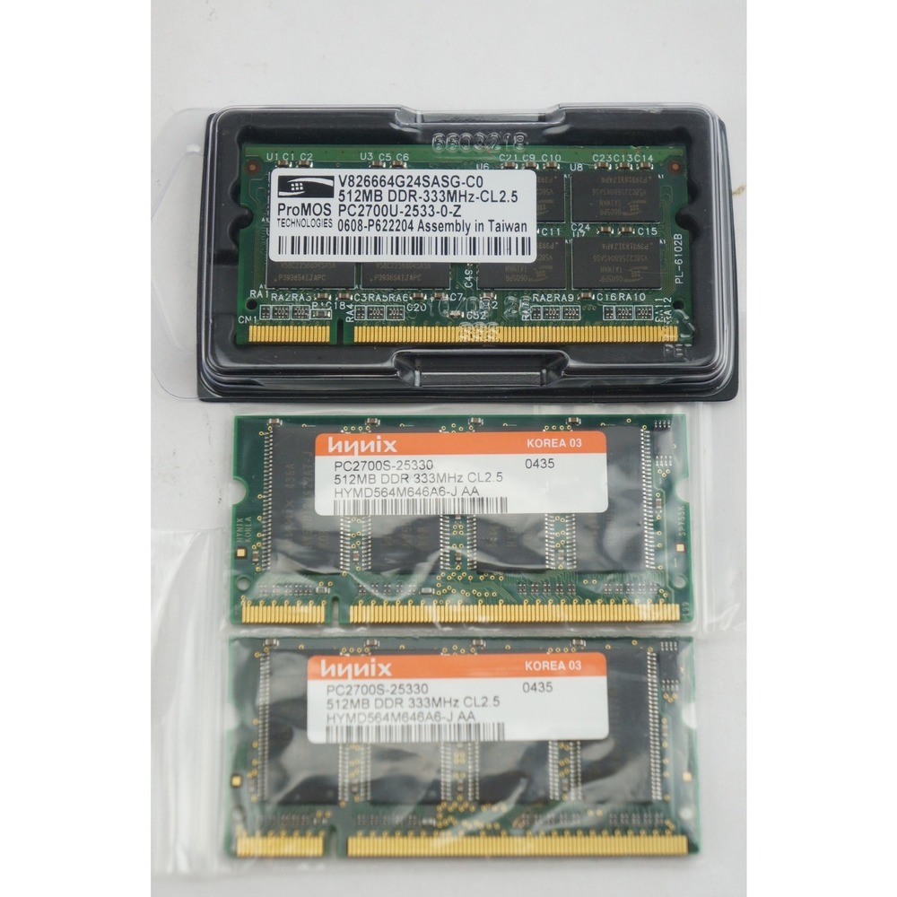 Hynix ProMOS 512MB DDR 333MHz PC2700 SODIMM Laptop RAM Memory Lot of 3 Used
